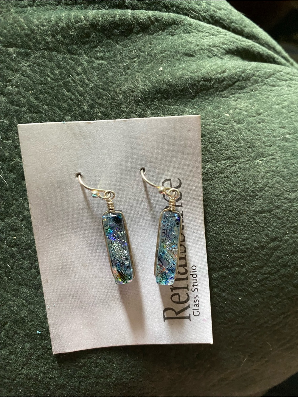 Retreats Glass Studio Blue Dichroic Rectangle Drop Earrings